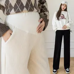 Pantalones de maternidad de pana para mujeres embarazadas, ropa informal de pierna ancha, cintura elástica suelta, para el vientre