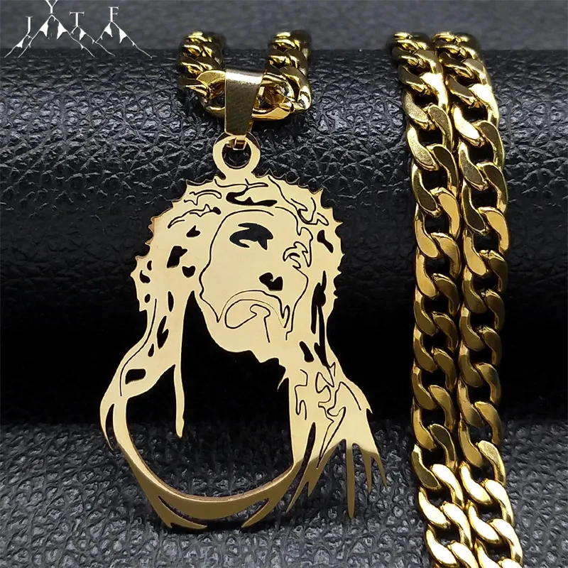 Crown of Thorns Jesus Goddess Necklace for Women Men Stainless Steel Gold Color Hip Hop Long Chain Necklaces Jewelry N3318S05