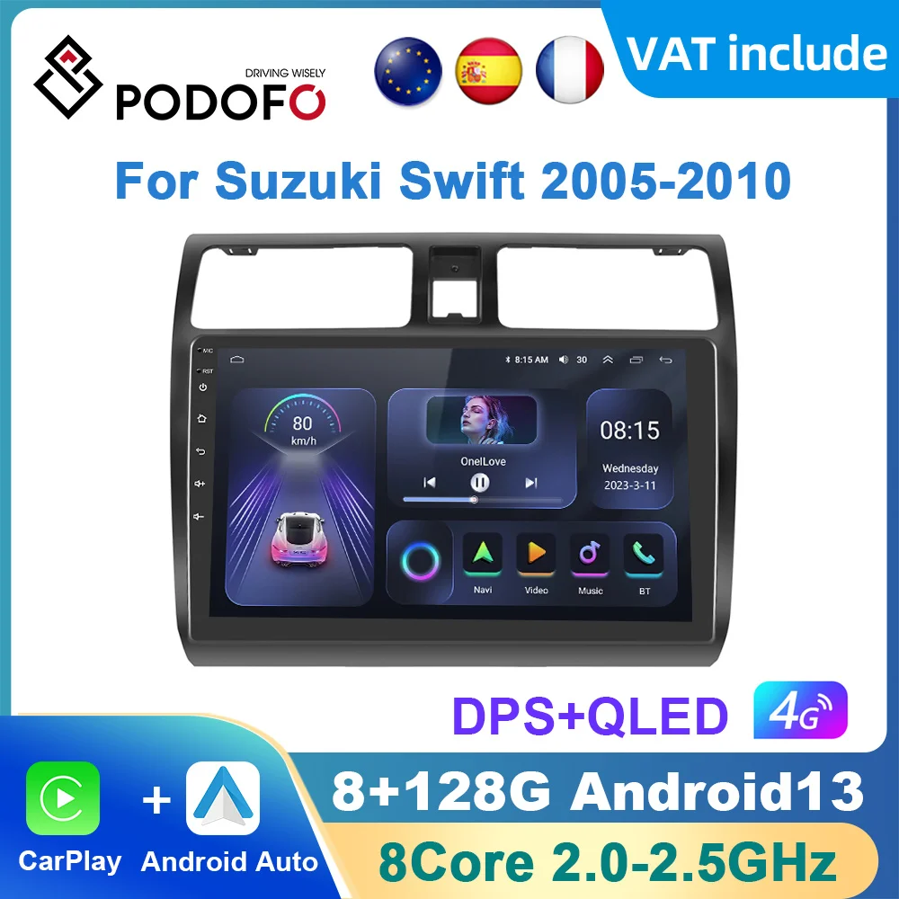 Podofo AI Voice Android Carplay Car Radio For Suzuki Swift 2005-2010 2din Android Auto 4G Multimedia Navigation GPS autoradio