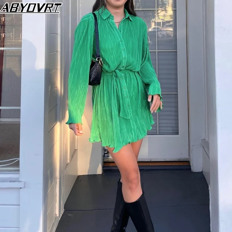 ABYOVRT Summer and Autumn Long sleeved Dress with Lace up Flap Collar Single breasted Cardigan, Ruffle Edge Sun Protection Shirt