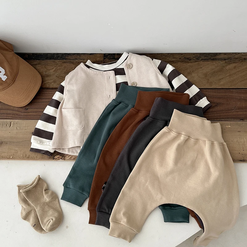 Autumn Korean Baby Big PP Pants Spring And Autumn Baby High Waist Belly Pants Elastic Pants Newborn Casual Haren Pants