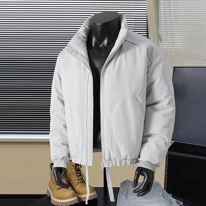 Men's Thick Warm Cotton-Padded Jacket Stand-Up Collar Loose Solid Color Casual Winter Outerwear Fashionable Streetwear