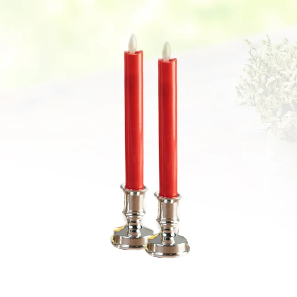 1Pair Electronic Light LED Long Rod Swing Simulation Lamp Silver Base Red Pattern Energy Saving Outdoor Decor