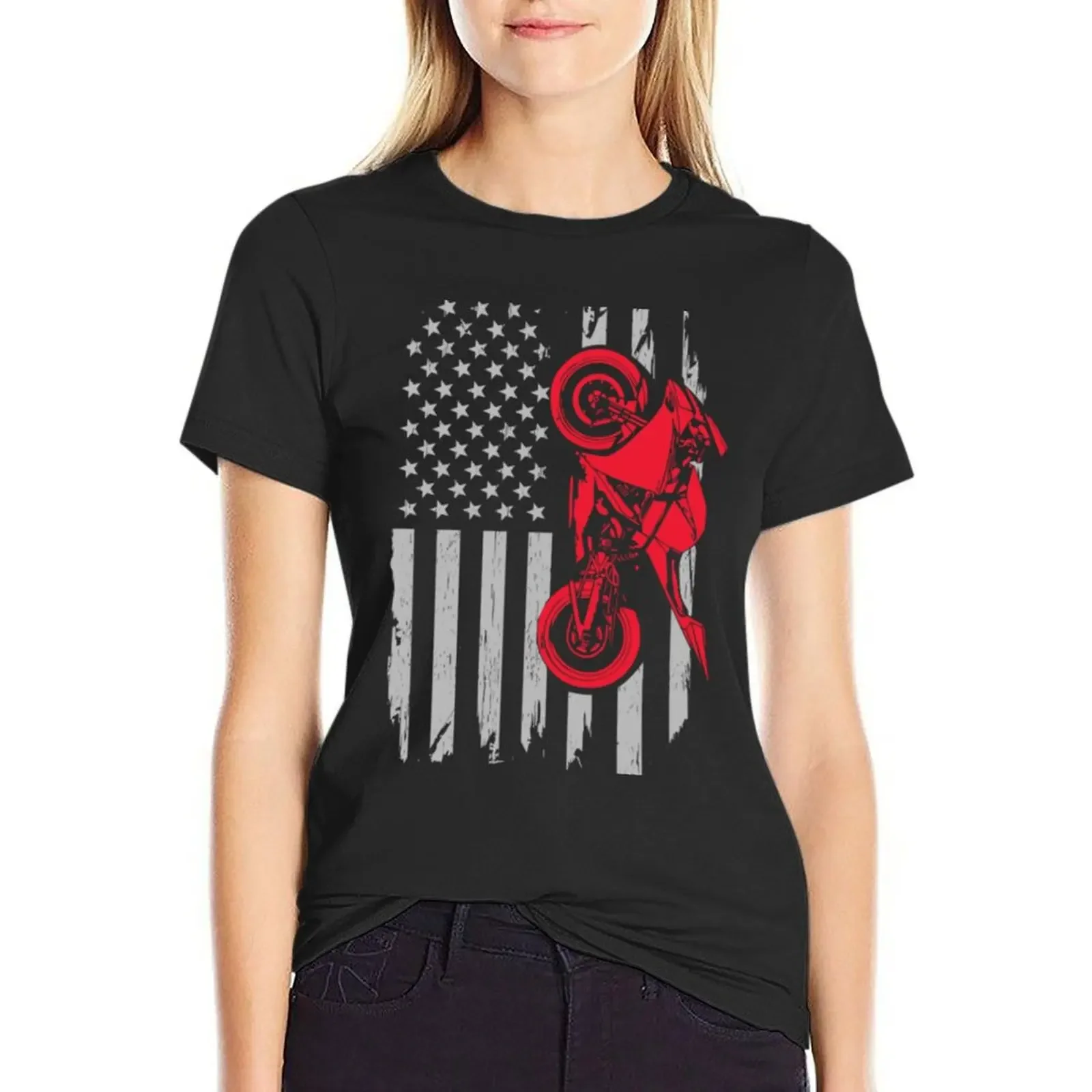 Sportbike flag - Biker American T-Shirt hippie clothes animal print shirt for girls t-shirt dress for Women graphic