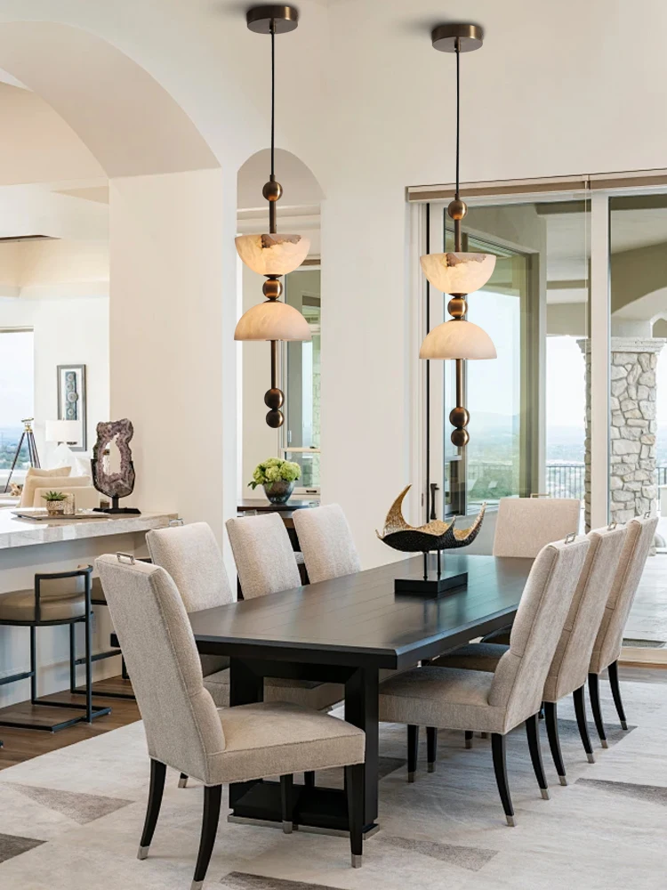 Nordic Marble Pendant Lights for Ceiling, Vintage Coppery Alabaster Hanging Lamp over Dining Table Bedside Lamps Luxurious Lampa
