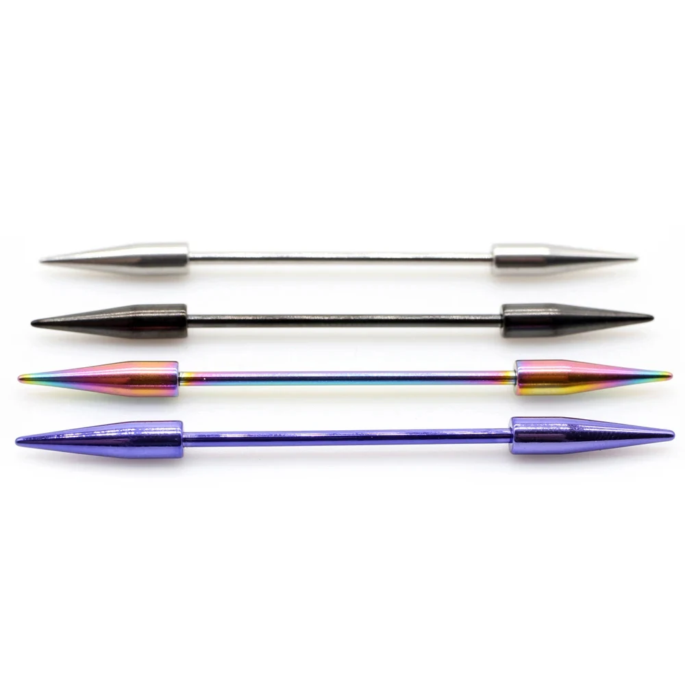 طويل الجراحية الصلب القرط للرجال والنساء ، الحديد الصناعي ، اللولب هيئة ثقب المجوهرات ، ثقب الدائري ، 14 جرام سبايك ، 2 قطعة