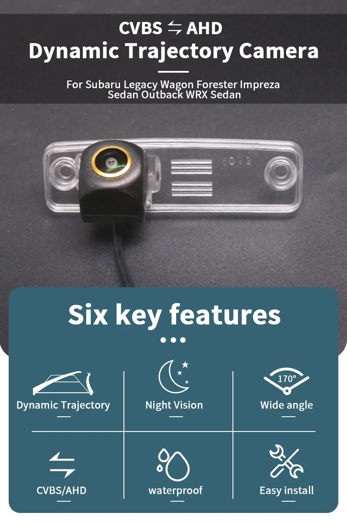 AHD Dynamic Traject 170 ° Fahrzeug-Rückansicht-Rückfahrkamera für Subaru Legacy Wagon Forester Impreza Sedan Outback WRX Sedan – Detail 1