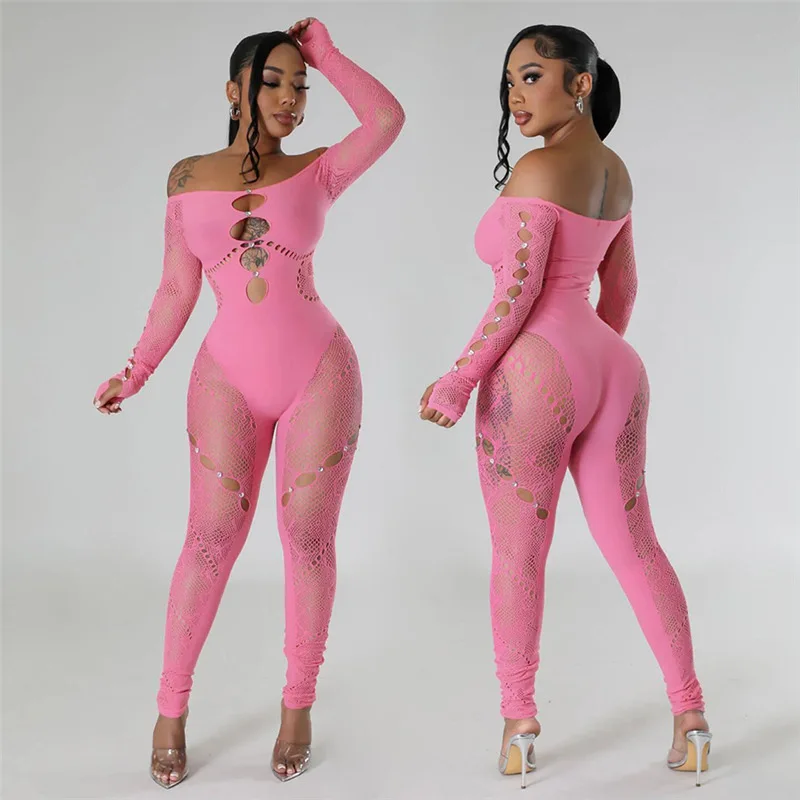 Volalo Strass Verfraaide Dames Jumpsuit Rugloze Halter Holle Pure Sexy Slanke Bodycon Hottie Party Clubkleding