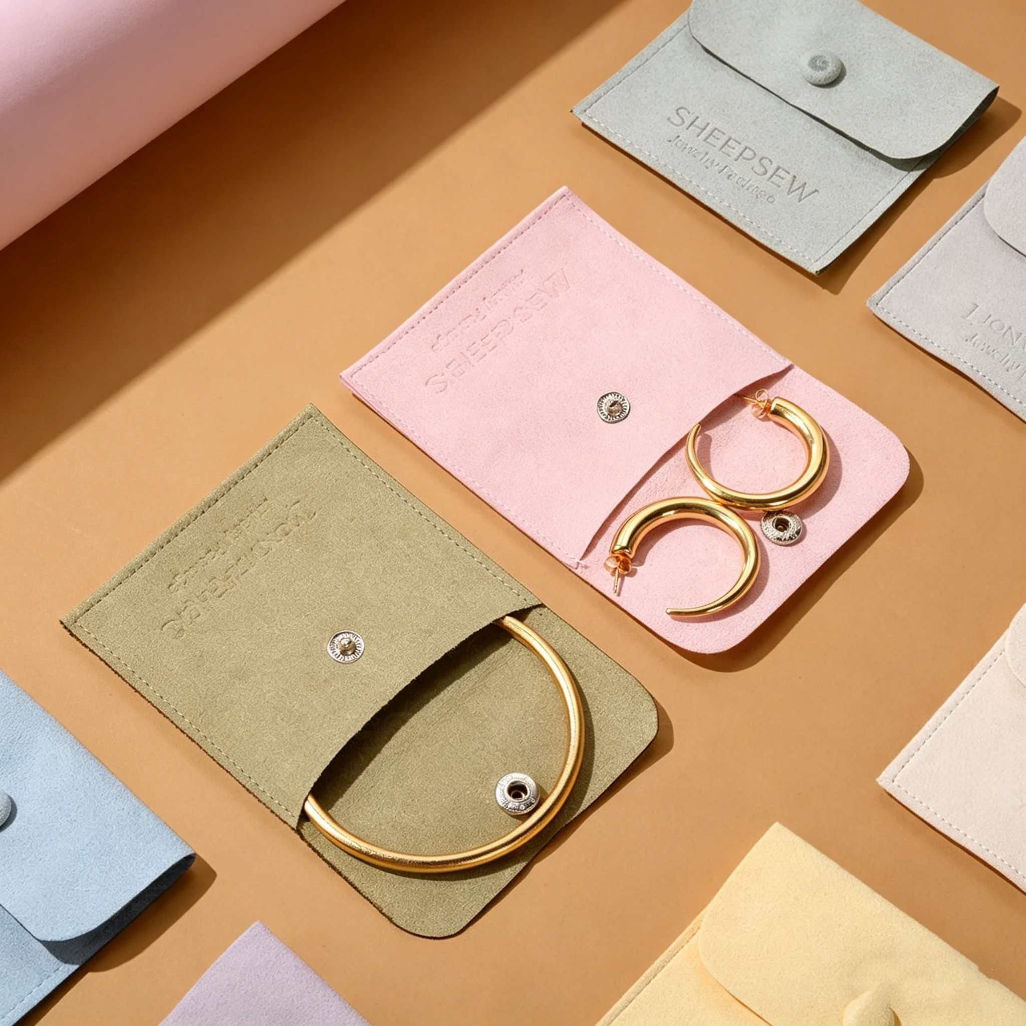 

Оптовая продажа мешочков для украшений из микрофибры SheepSew с индивидуальным логотипом, подарочные пакеты-конверты для серег, колец, ожерелий, роскошные упаковки для ювелирных изделий