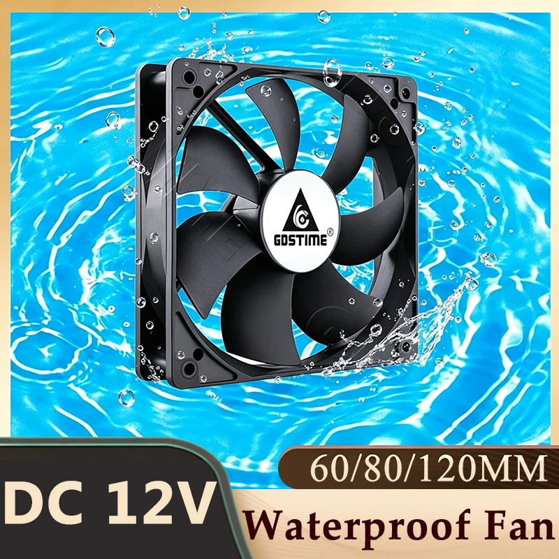 Gdstime DC 12V Waterproof Cooling Fan IP67/IP68 8025 12025 Dustproof Cooler 6025 12038 12032 Ball/Oil Brushless High Power Fan