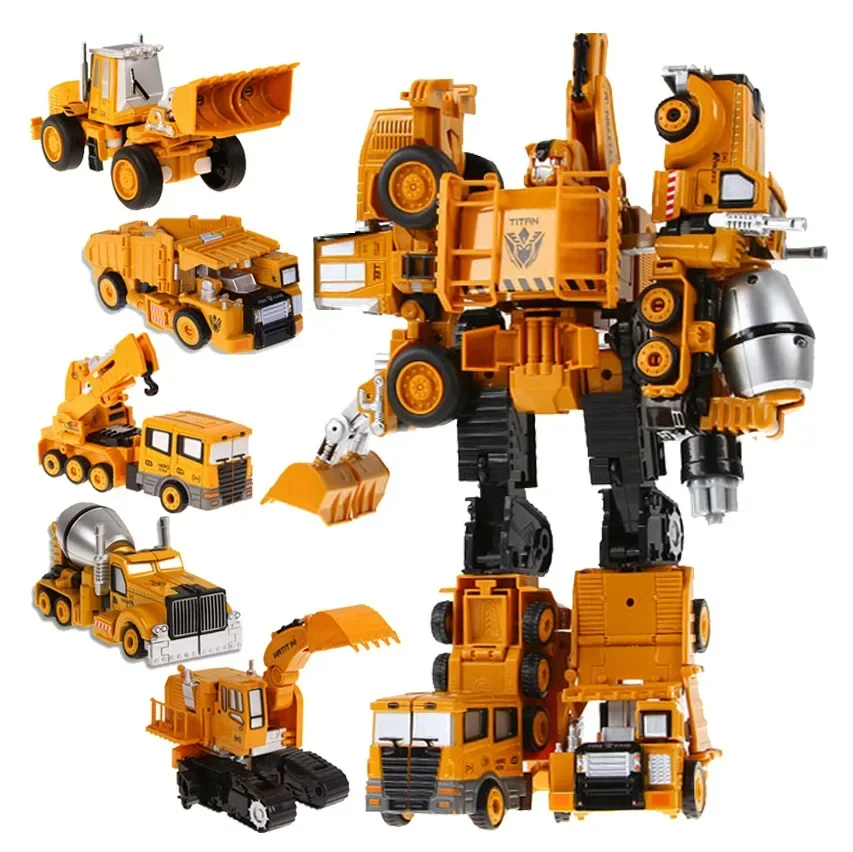 [Funny] 5 in 1 Genuine Engineering Vehicle Hercules boy Deformation Transformation Truck Robots Toy Alloy car transformer robot