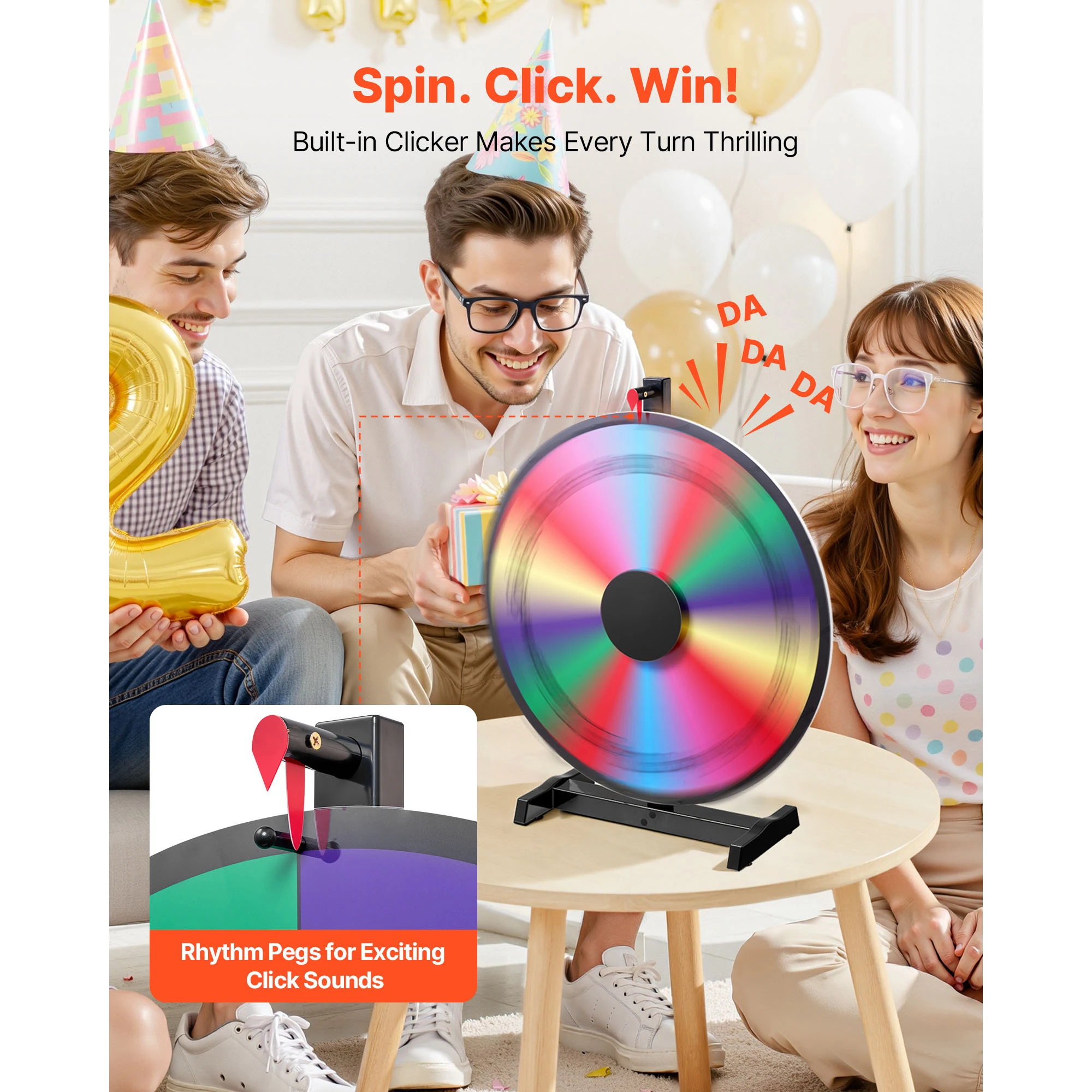 24 in Spinning Prize Wheel, 14 Slots Spinning Wheel with Stand, Tabletop Win Fortune Roulette with a Dry Erase and 2 Markers, 6 Colors, Easy Assembly, Designed for Party Pub Trade Show Carnival Events