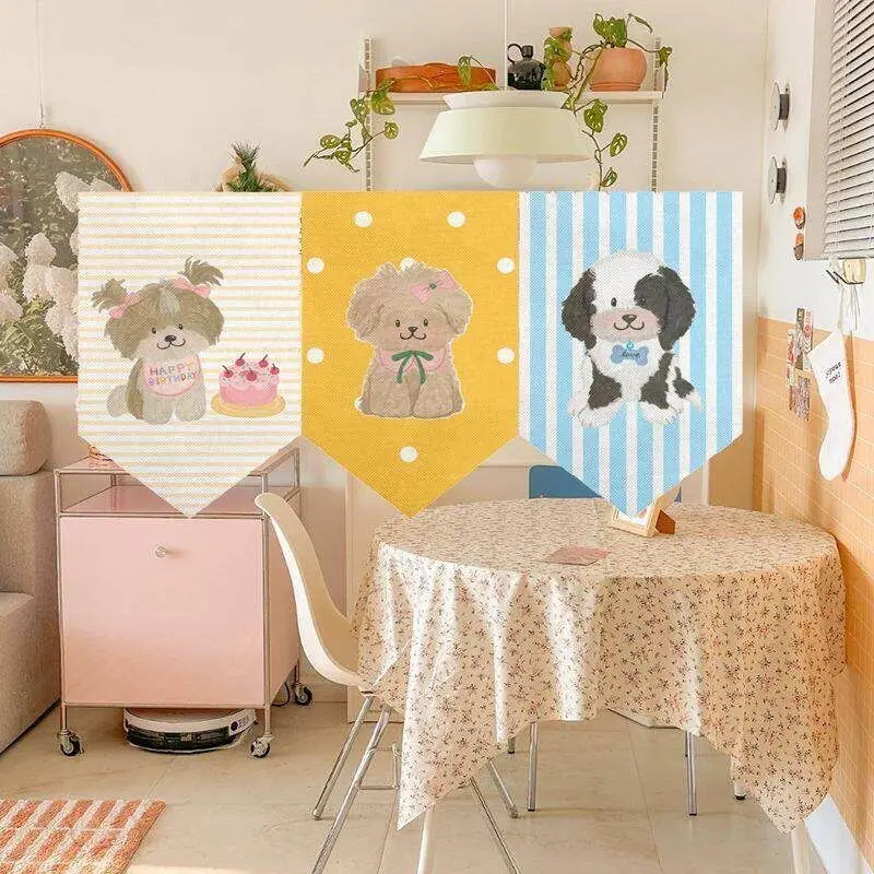 VIKAMA Triangle Bunting Puppy Birthday Pennant Flags Banner for Party Home Decor Cute Dog Theme Bunting Garland Hanging