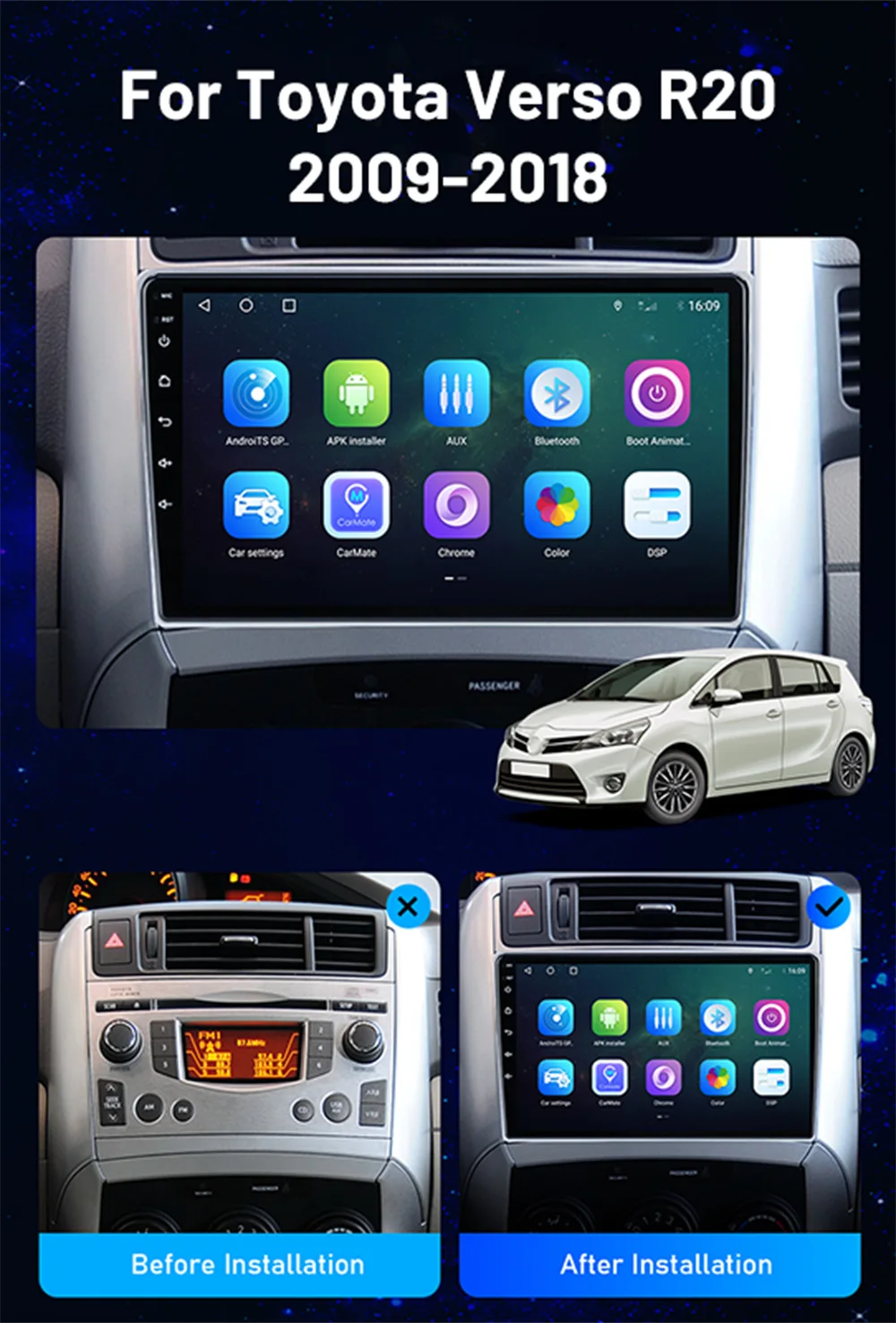 8 Core CPU Car Radio For Toyota Verso R20 2009-2018 Car Stereo Radio Multimedia Video Player GPS 4G WIFI Carplay Auto Head Unit