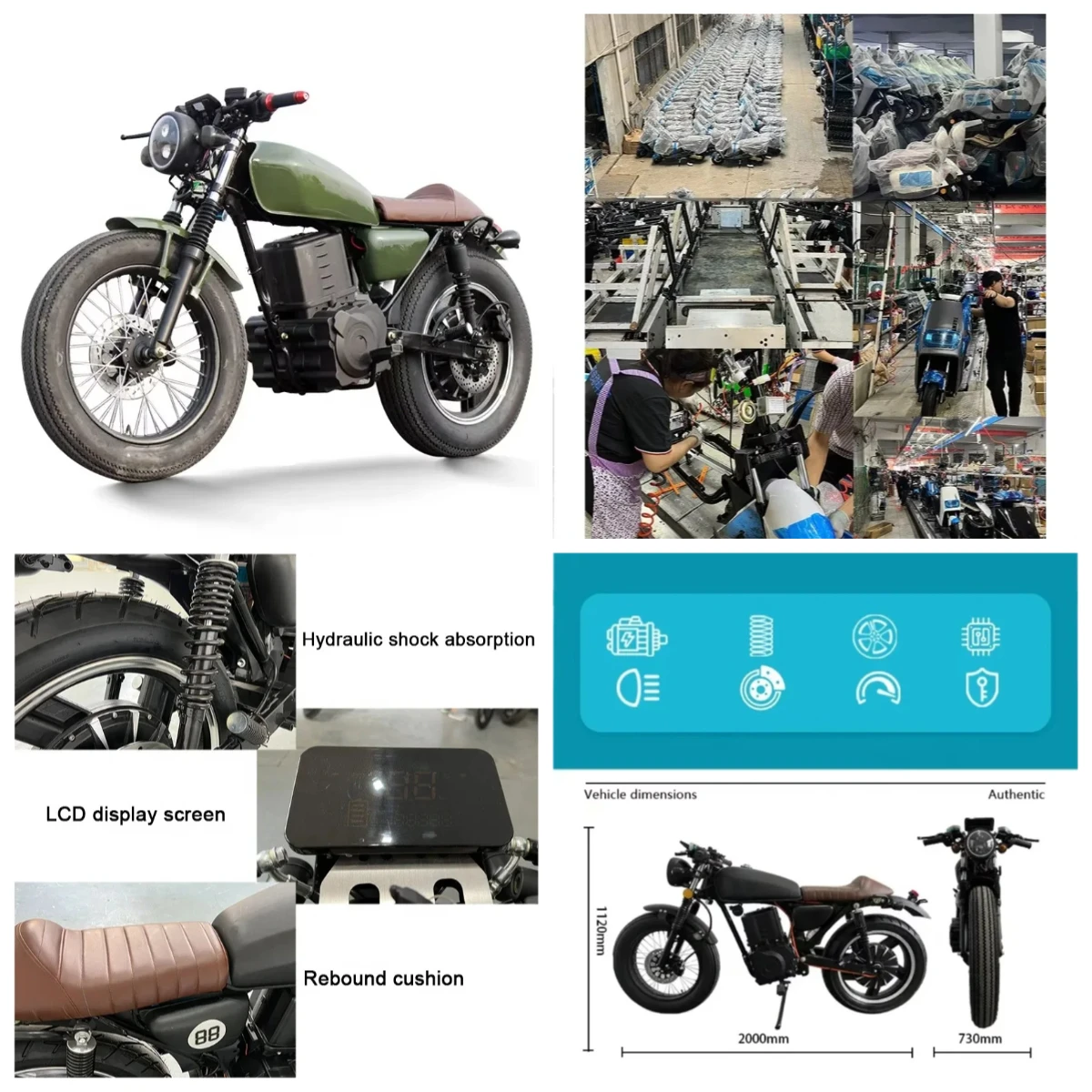 STLF 루위안 슈퍼 파워 2000w 카페 레이서 모터바이크 슈퍼 롱 레인지 전기 자전거 레트로 전기 오토바이