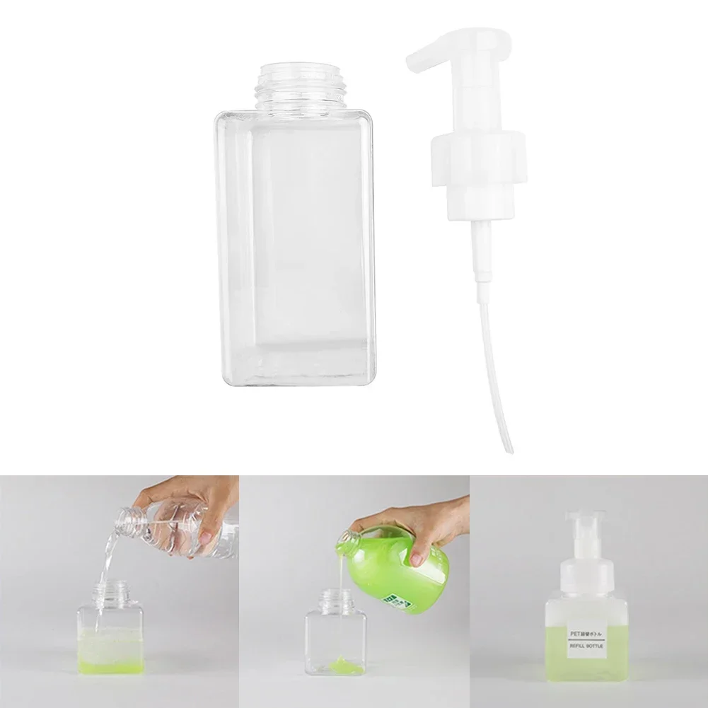 Bottiglia della pompa del bagno 450ml Dispenser da viaggio riutilizzabile in plastica trasparente schiuma di sapone Suds cucina vuota trasparente