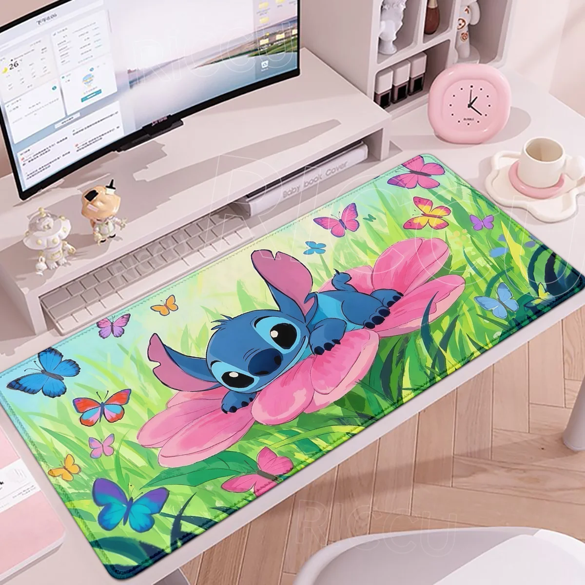 Kawaii Blue Stitch Mouse Pad HD Anime Computer Keyboard Desk Mat Large PC Gaming Tablepad XXL Rubber Anti-Slip Lock-Edge Deskpad