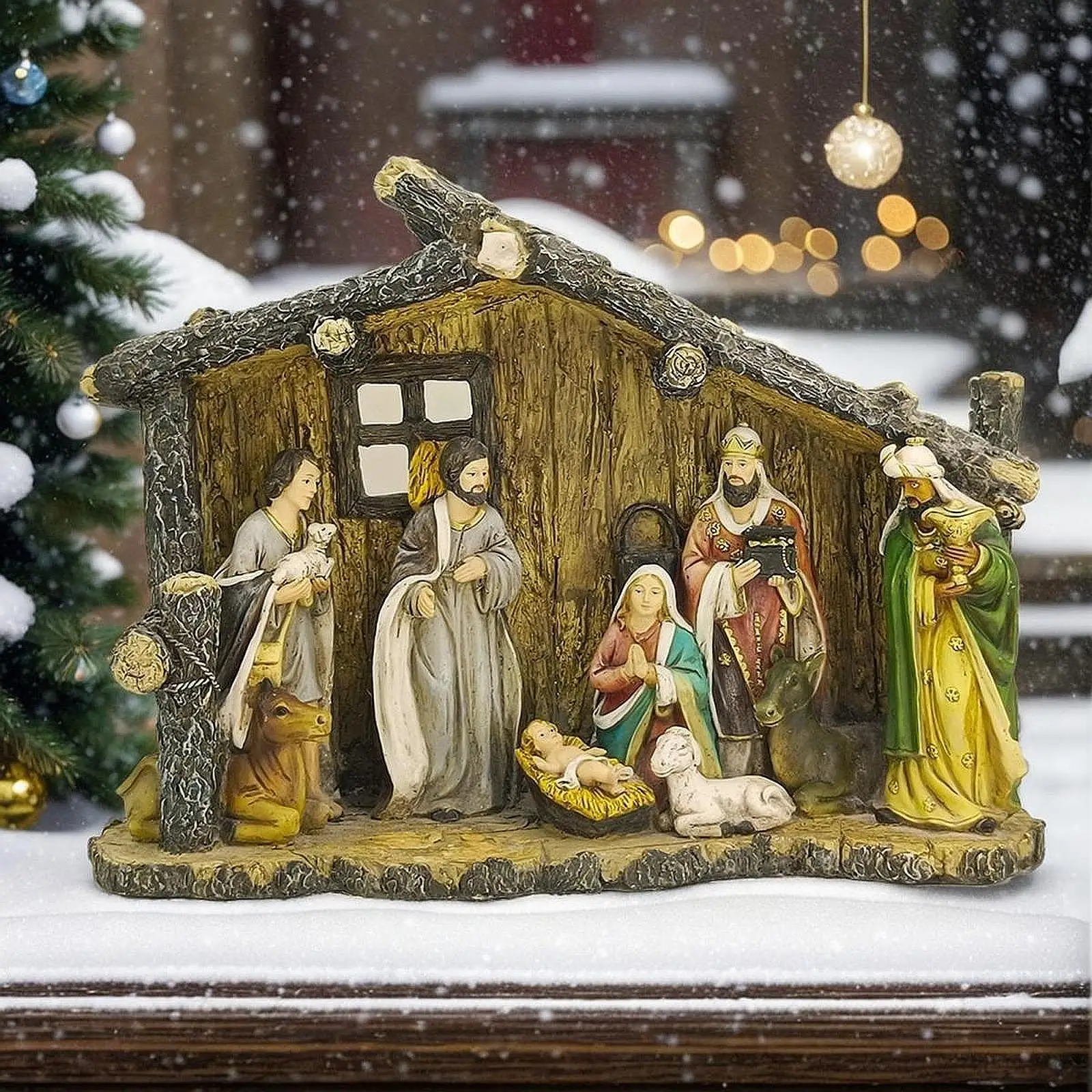 

Christmas Nativity Scene Figurine Religious Craftwork Desktop Ornament Craft for Shelf