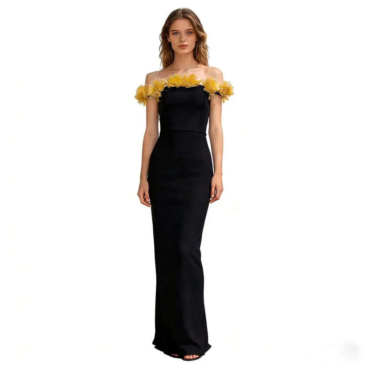 Sexy schulterfreies, figurbetontes Kleid mit 3D-Blumenmuster, elegantes Damen-Abend- und Geburtstagsparty-Kleid für Frauen, Promi-Roter Teppich