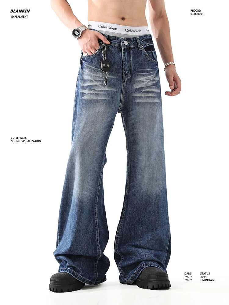 

Мужские джинсы BLANKIN в американском стиле ретро CleanFit, расклешенные прямые брюки, свободная посадка, повседневная одежда, всесезонные джинсовые брюки с ушками