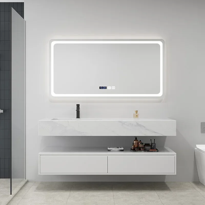 TAO Premium Bathroom Furniture Modern Washbasin Hotel Countertop Multilayer Waterproof Solid Wood Slate Ceramic Smart Mirror Cab