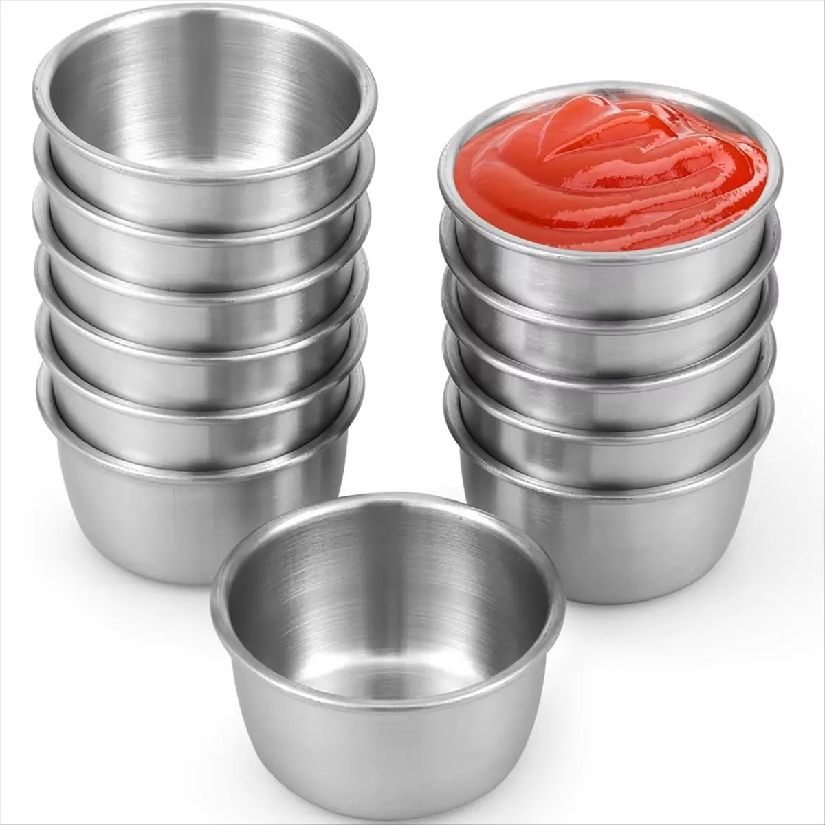 MSOR New 12 Pcs Stainless Steel Sauce Dipping Bowls Set, 45ml Mini Reusable Seasoning Cups for Condiments, Snacks, Appetizers