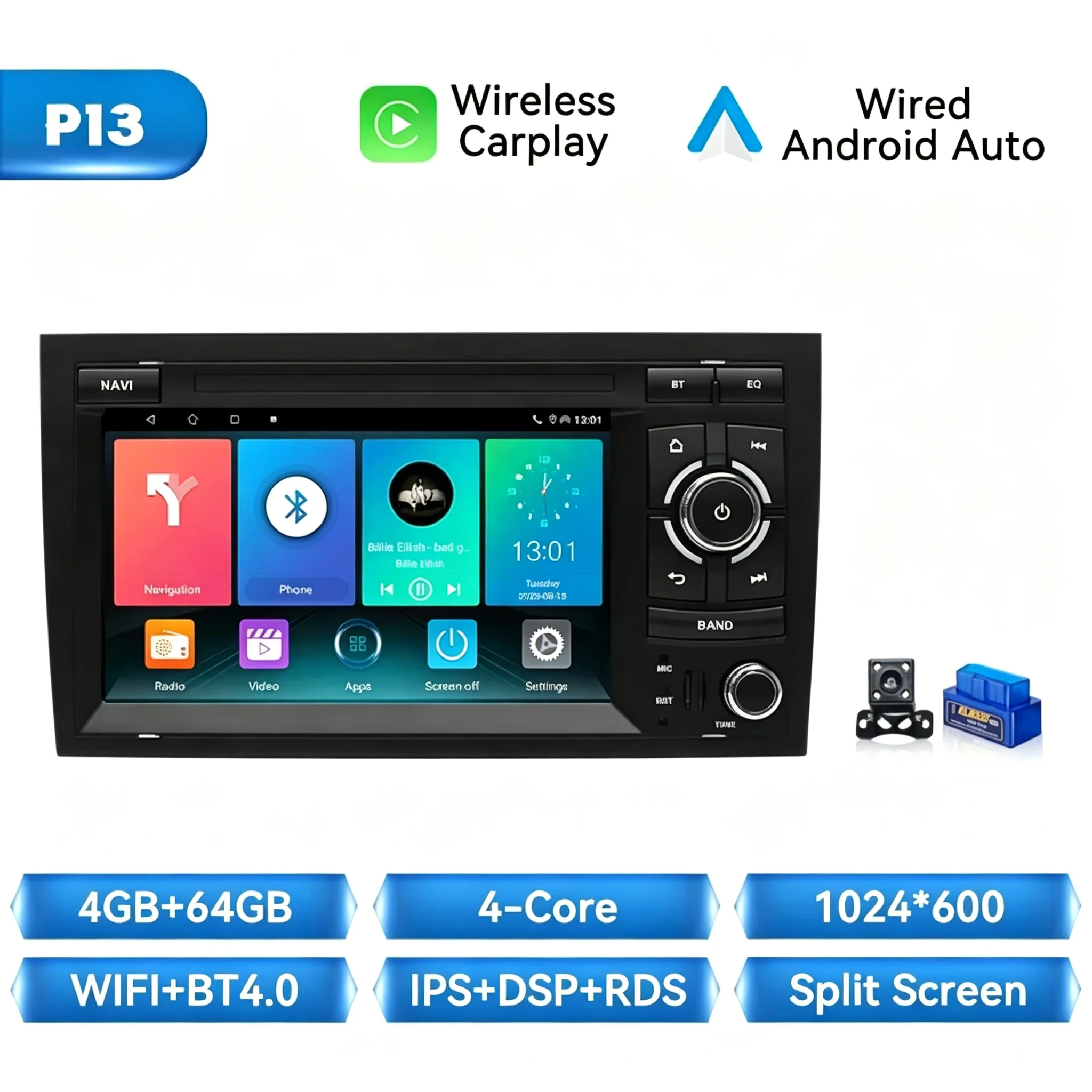 Draadloze CarPlay Android Auto Android 14 autoradio voor Audi A4 B6 B7 B8 S4 RS4 SEAT Exeo IPS touchscreen GPS navigatie BOSE multimediasysteem autoradio