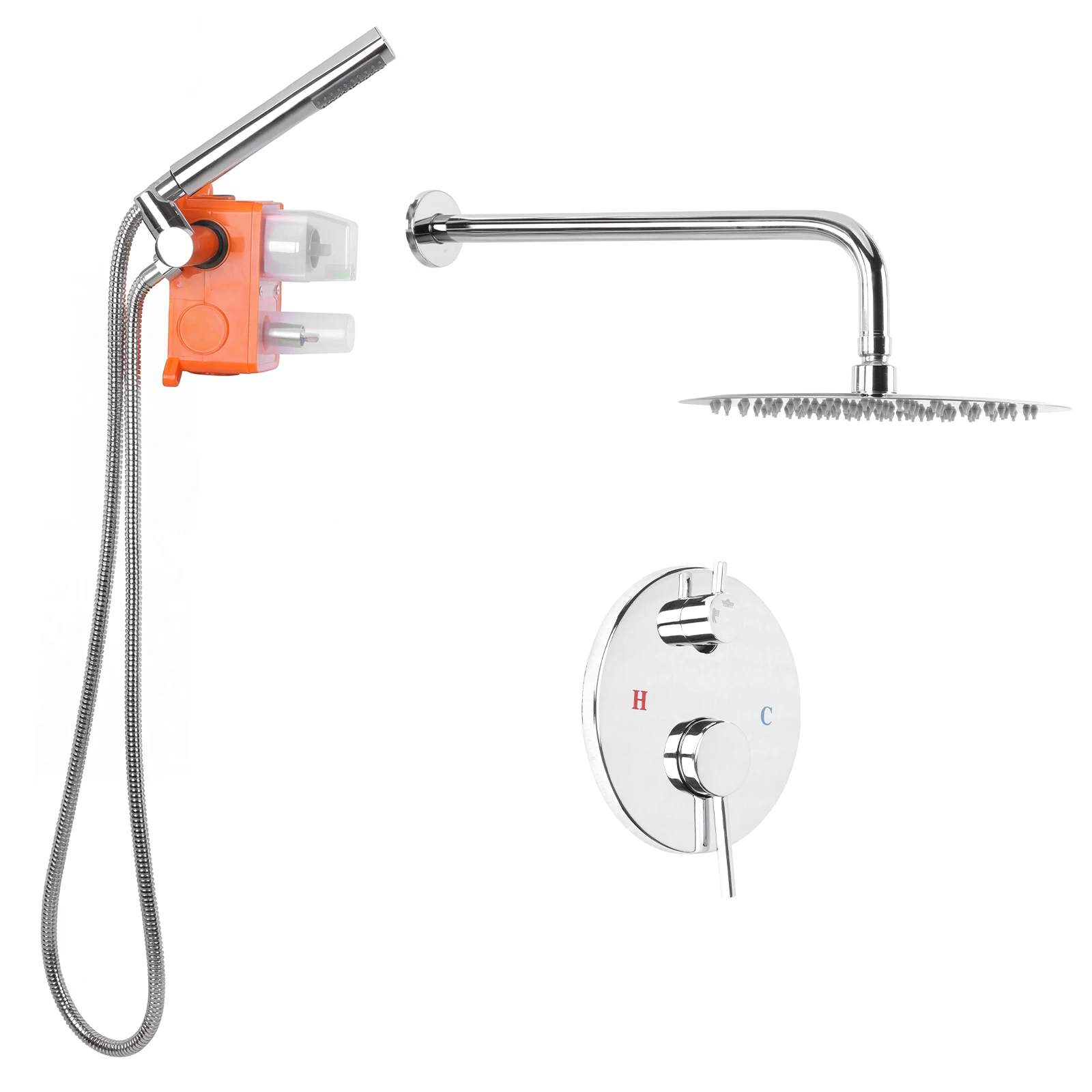 

Ceiling Rainfall Shower Head System with 10 Inch Showerhead Rain Shower Head and Handle Set with Rough-in Valve for Hard Water