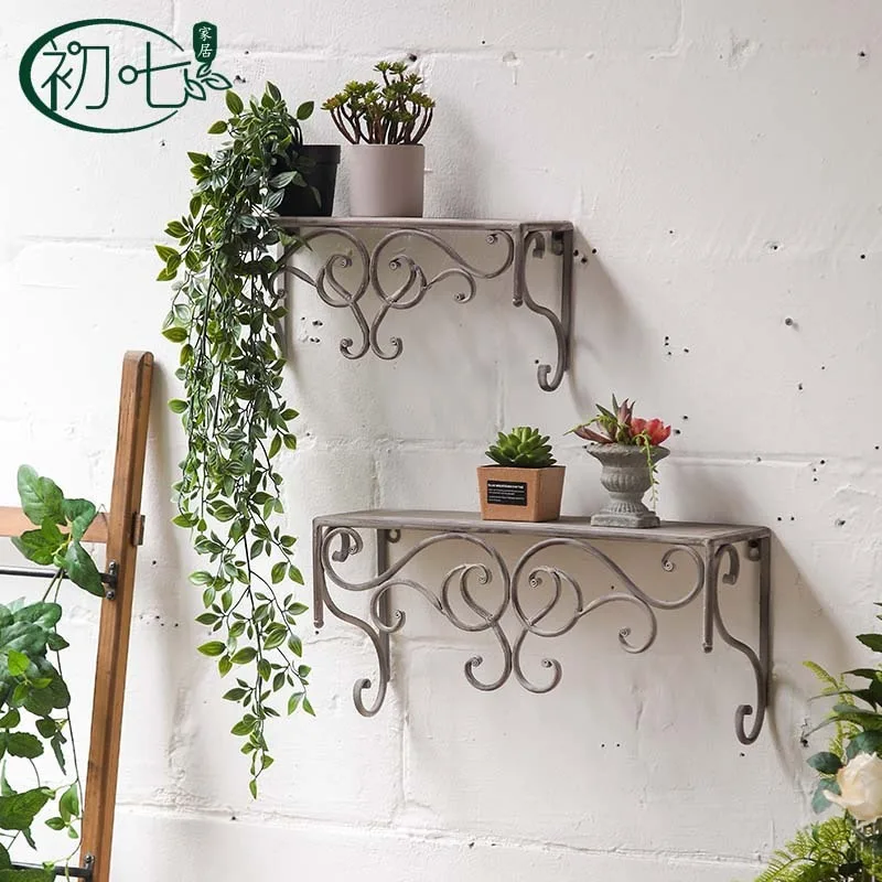 Retro old metal gray wall hanging rack outdoor garden flower stand balcony wall baffle wrought iron decorative rack