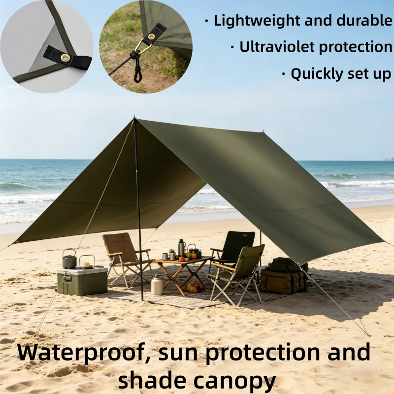Tenda de Abrigo Solar Impermeável para Camping, Toldo de Sombra ao Ar Livre para Jardim e Praia, Leve, Durável e Resistente a UV