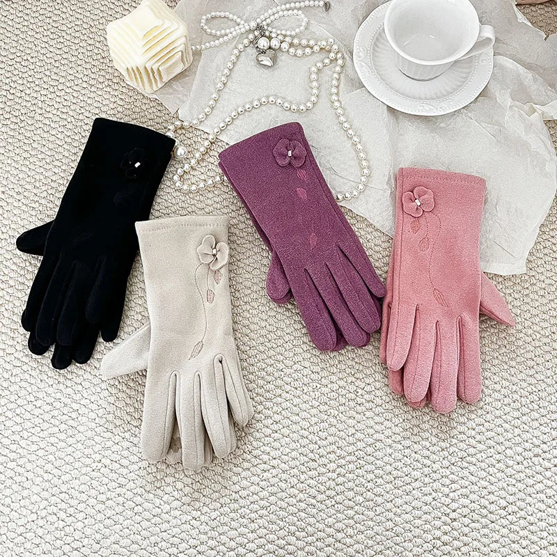 Winter Women's Velvet Windproof Gloves, Driving and Cycling Warm Gloves, Korean Version Touch Screen Cute Gloves