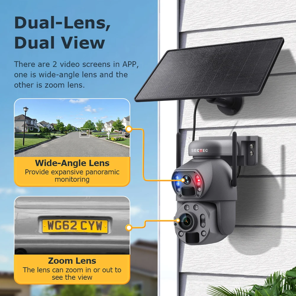 SECTEC Big 36X Zoom Lens Dual View Solar Battery PTZ Solar Cameras Wifi Outdoor Surveillance Camera Night Vision