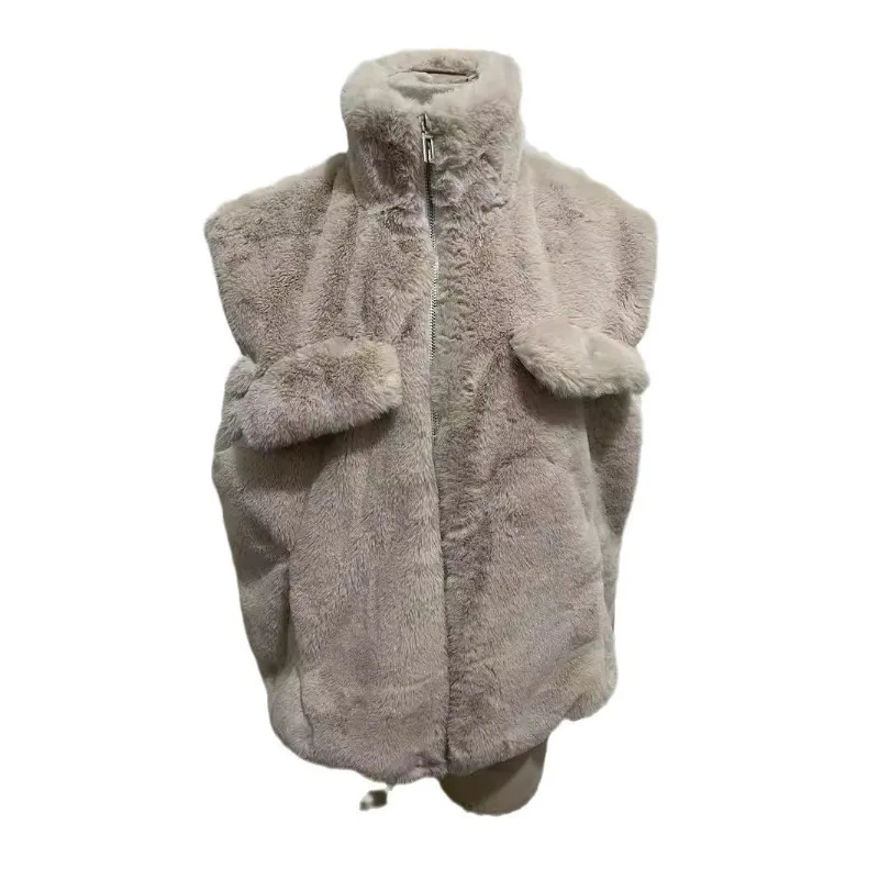 ZXRYXGS-Chaleco fresco y dulce de piel sintética para mujer, chaqueta sin mangas con cremallera y cuello alto, abrigo de advertencia, otoño e invierno, 2024