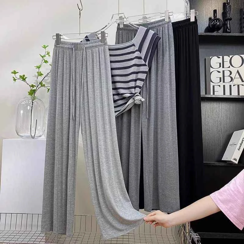 Modal High Waist Wide Leg Pants Women's Summer Thin Loose Slim Straight Long Pants Casual Loose Sun Protection Trousers