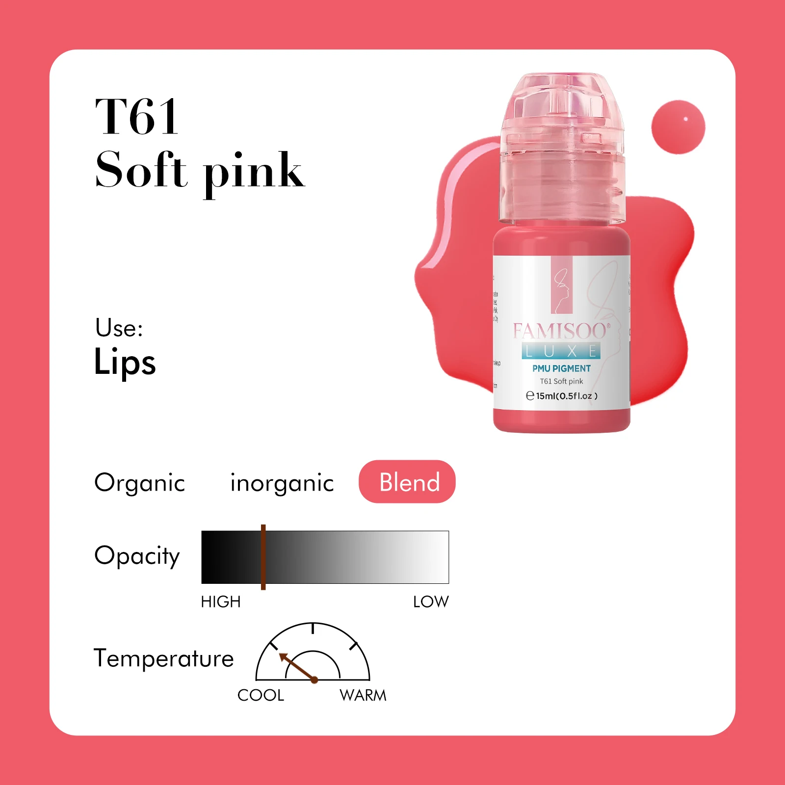FAMISOO 15ML Permanent Makeup Tattoo Ink for Lips Professional Tattoo Supplies for Lip Blush Microblading Long-Lasting Color