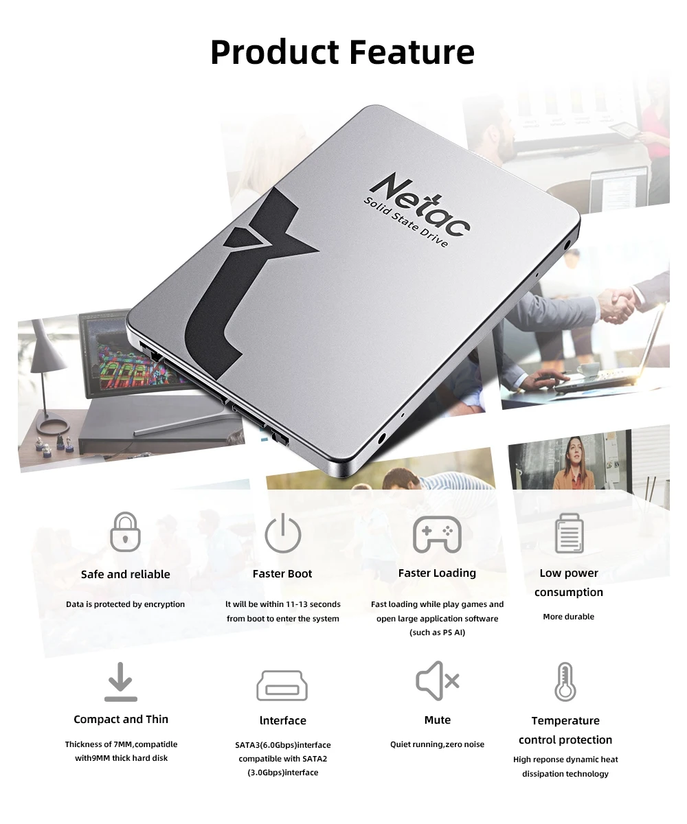 Netac SSD 1TB 2TB SATA 2,5 Zoll HDD SSD 128GB 256GB 512GB SSD-Laufwerk Festkörperlaufwerk für Desktop – Detail 4