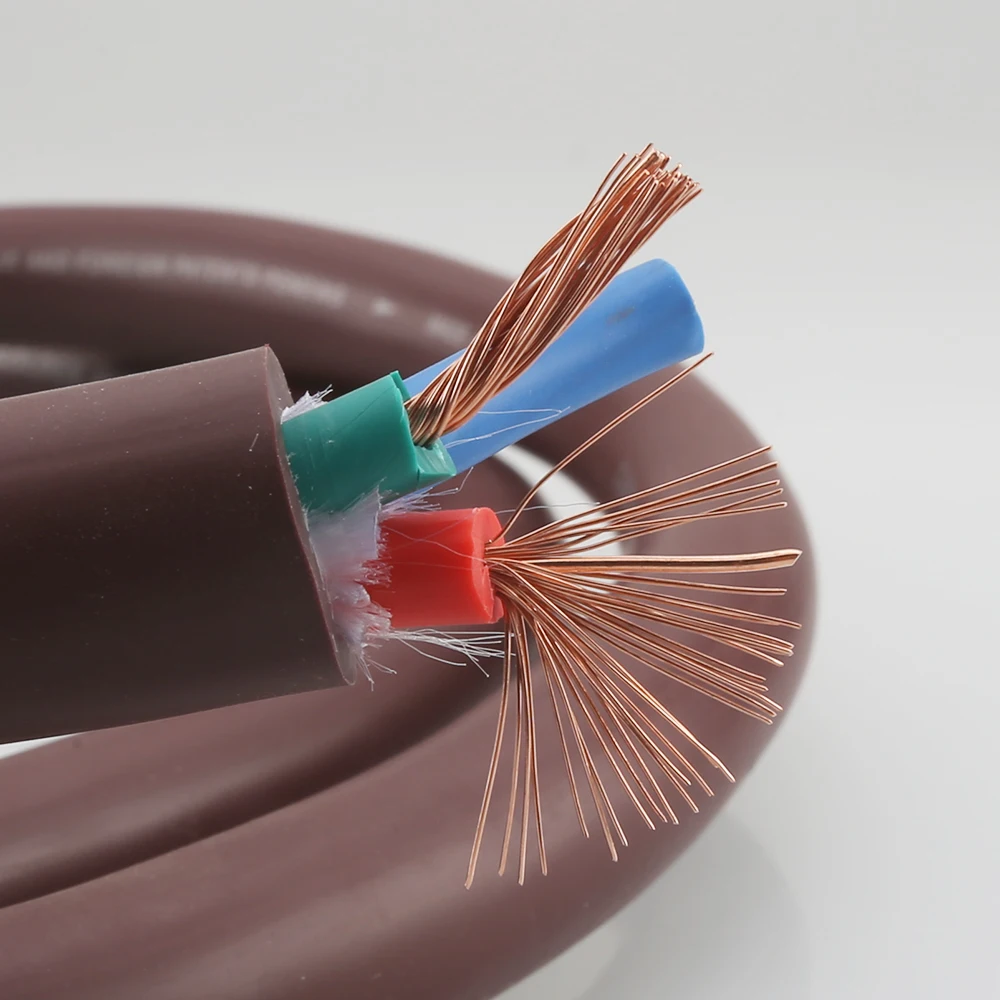3 Core OCC Copper Bulk AC Power Cable 12AWG Braided Shield Brown Jacket HIFI DIY Mains Wire by Meter 0.5-3m