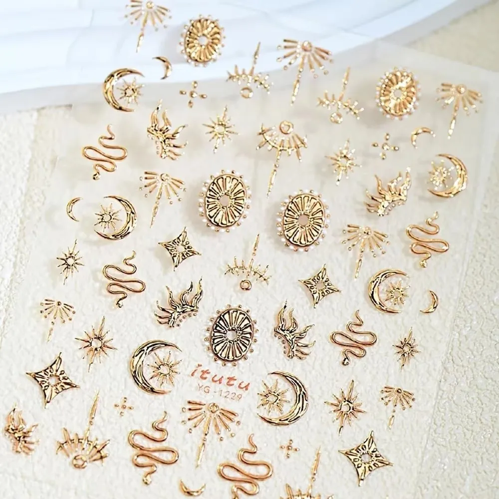 Adesivi per unghie moda oro argento 5D autoadesivi stelle abbronzanti luna totem forniture per unghie fai da te nail art slider decalcomanie per unghie