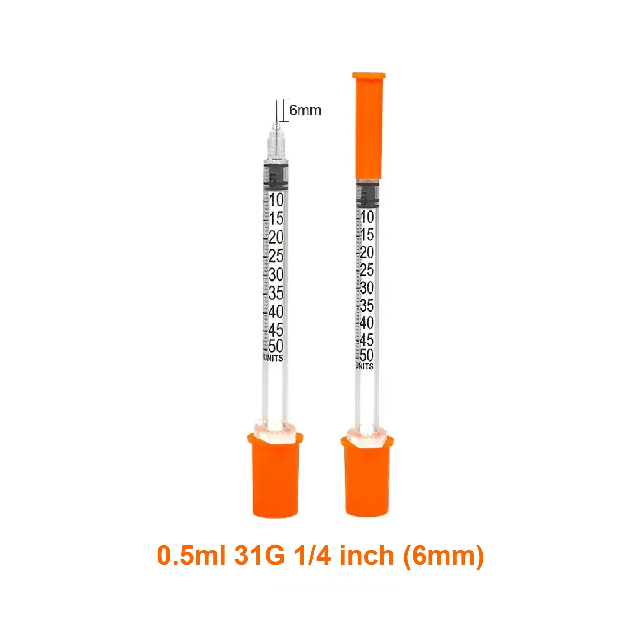 100pcs 0.5ml 31G 1/4" Disposable Insuline Syringes With 6mm Needles Sterile Individually Wrapped