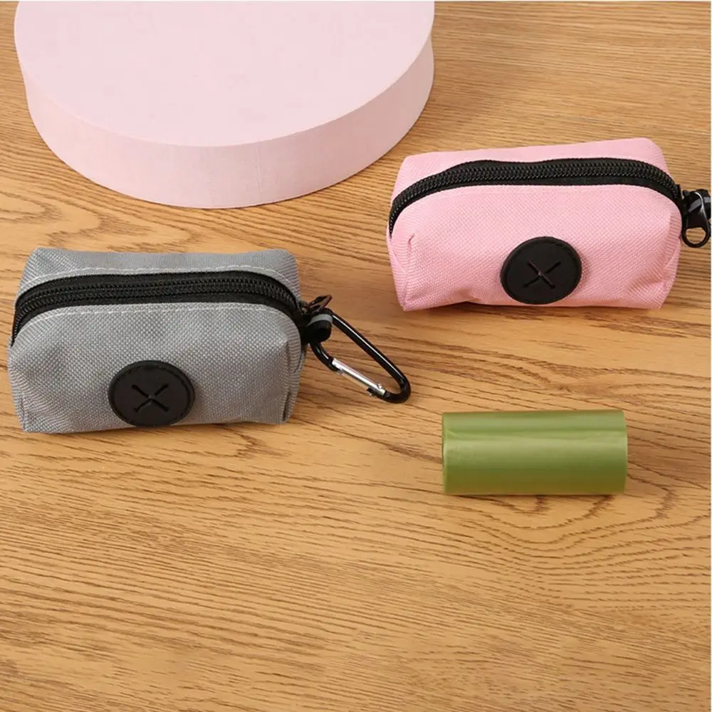Oxford Cloth Dog Poop Bag Holder with Carabiner Clip Portable Pet Waste Bag Dispenser Zipper Closure Water-proof