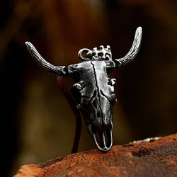 New Vintage Black Bull Head Skull Pendant Necklace For Men Punk Stainless Steel Animal Necklaces Fashion Jewelry Gifts Wholesale