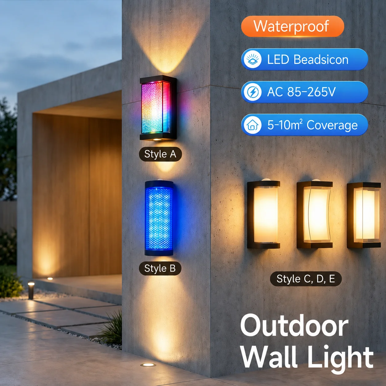 Outdoor Wall Light 85-265V RGB option Warm Light IP65 Waterproof 12W Garden Corridor Balcony wall lamp courtyard exterior Stair