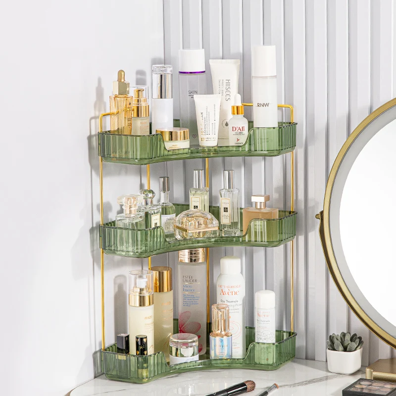 Makeup Storage Shelf Multi-function Bathroom Accessor Large Capacity 3-layer Lipstick Perfume Skincare Corner Rack