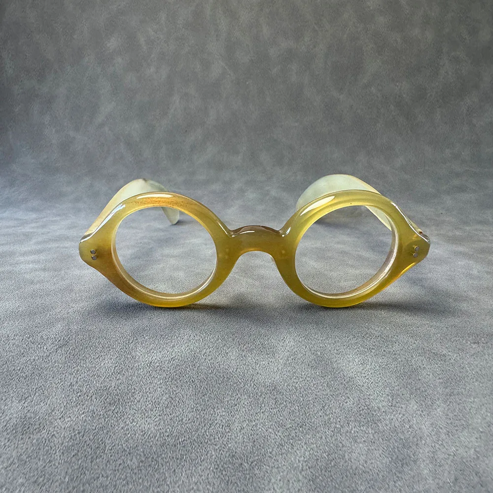 Eyeglass Frames Unique Small Round Vintage Thick Retro Handmade Honey Horn Prescription Man Glasses Frames Lenses Eyeglasses