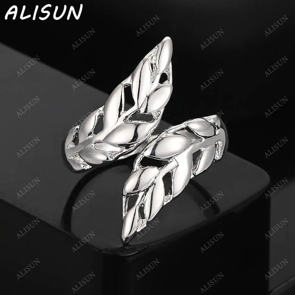 

ALISUN стерлингового серебра 925, простое тонкое открытое кольцо с перьями для женщин, модные ювелирные изделия, очаровательные свадебные аксессуары для помолвки Grace