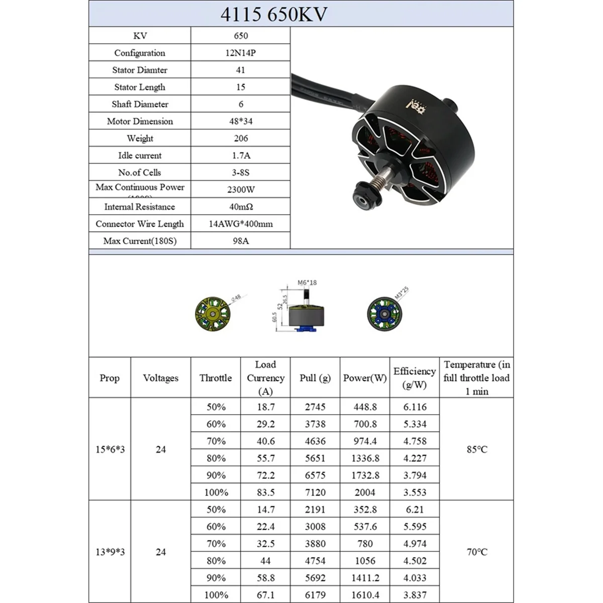 

2025+X4115 650KV Brushless Motor 3-8S Drone Motor for RC Multirotor Quadcopter FPV Freestyle Drone Parts