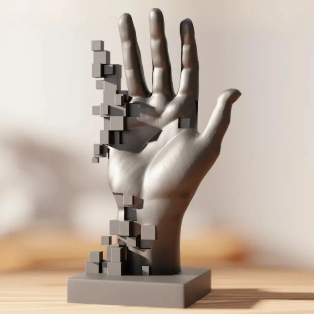 

3D Printed Mosaic Palm Ornament Creative Pixel Palm Figurines Miniatures Crafts Home Decor Desktop Ornament for Birthday Gifts