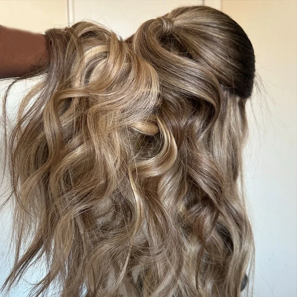 

20-дюймовые яркие коричневые натуральные длинные 180 Плотность Объемная волна 5x5 Шелковая основа Еврейские человеческие волосы с детскими волосами HD Кружевные европейские волосы