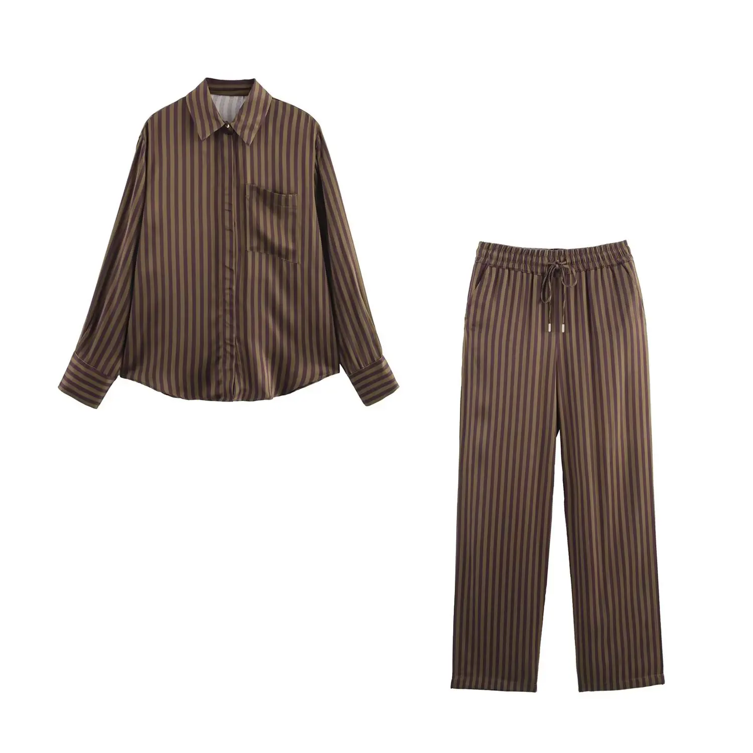 

2025 комплекты прямых брюк из двух предметов для женщин, модные полосатые свободные рубашки, топ, женский костюм, повседневный комплект из двух предметов, женская одежда