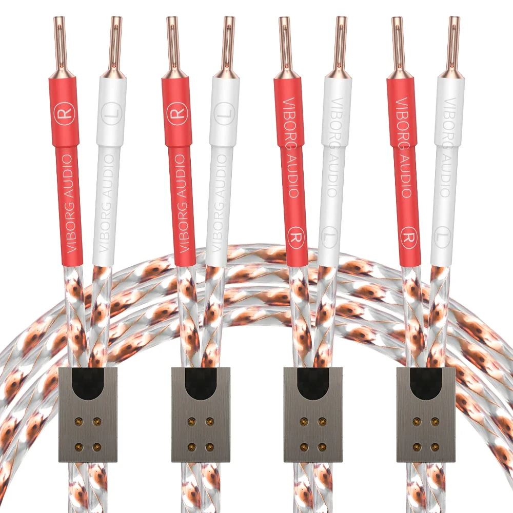 Speaker Cable Pair Viborg VS903 17AWG twist solid Flat copper speaker cable with VB401 Pure Copper banana plug without the box